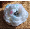 Brooch - Crocheted Flower, white with colours