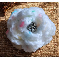 Brooch - Crocheted Flower, white with colours
