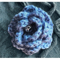 Brooch - Crocheted Flower, Denim Blue