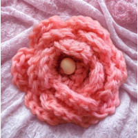 Brooch - Crocheted Flower, Dark salmon-pink