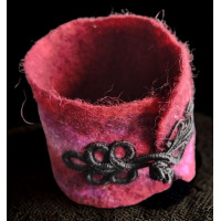 Felted Wrist Band - Red with Purple