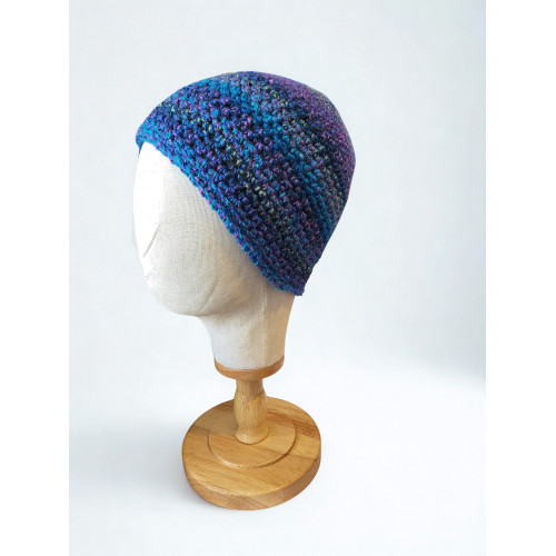 Beanie Hat - Crocheted - Blue/Teal and Purple